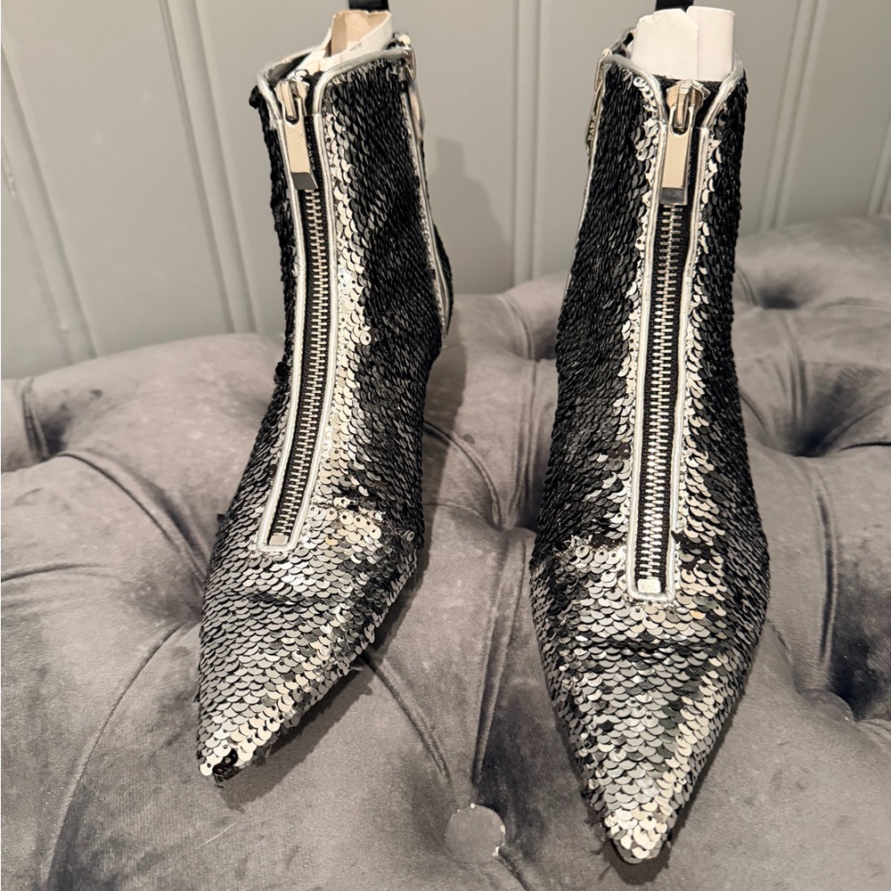 Zara Silver Sequin Ankle Boots